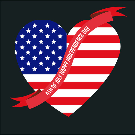 Isolated heart with a ribbon and the american flag. Vector illustrationのイラスト素材