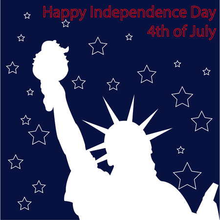 Blue background with stars and a silhouette of the statue of liberty. Vector illustrationのイラスト素材