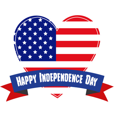 Isolated heart with the american flag and a ribbon with text. Vector illustrationのイラスト素材
