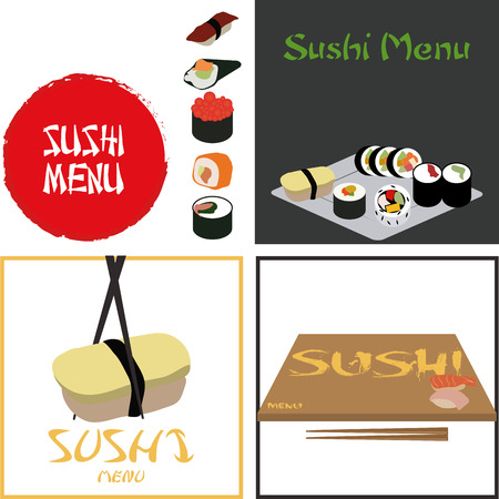 Set of backgrounds with traditional elements for sushi menus. Vector illustrationのイラスト素材
