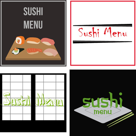 Set of backgrounds with traditional elements for sushi menus. Vector illustrationのイラスト素材