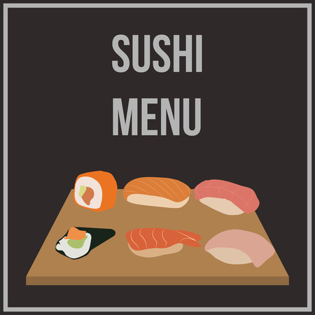 Colored background with traditional elements for a sushi menu. Vector illustrationのイラスト素材