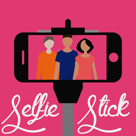 Colored background with text and a smartphone. Selfie. Vector illustrationのイラスト素材