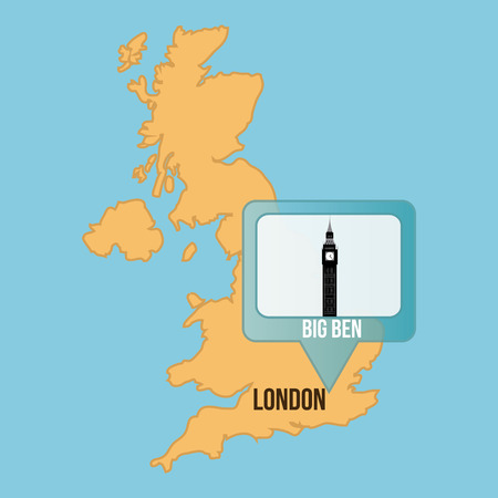Isolated map of england with the big ben. Vector illustrationのイラスト素材