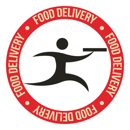 Isolated label with text and an icon of a person. Food delivery. Vector illustrationのイラスト素材
