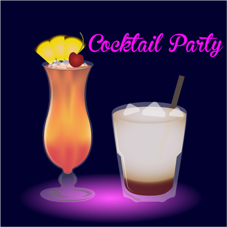 Colored background with text and a pair of cocktails. Vector illustrationのイラスト素材