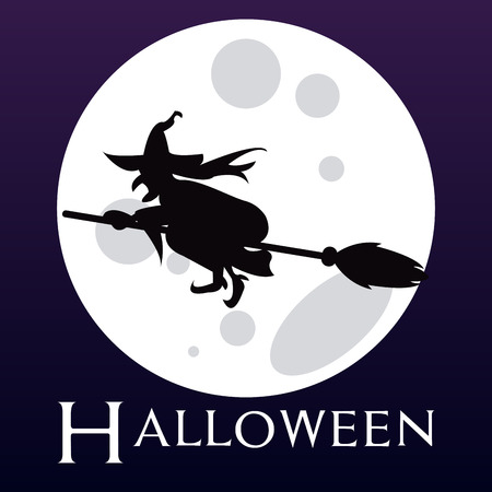 Blue background with the moon and a silhouette of a witch. Vector illustrationのイラスト素材