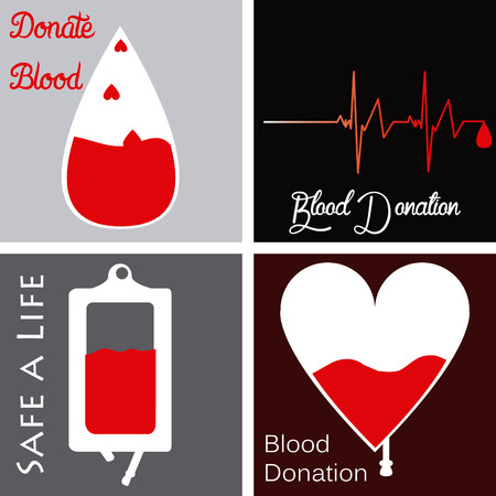 Set of images with different elements for blood donation. Vector illustrationのイラスト素材