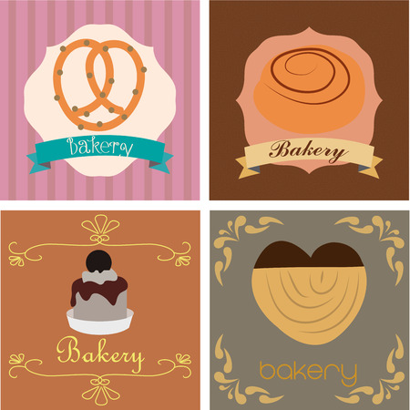 Set of different backgrounds with different bakery products. Vector illustrationのイラスト素材