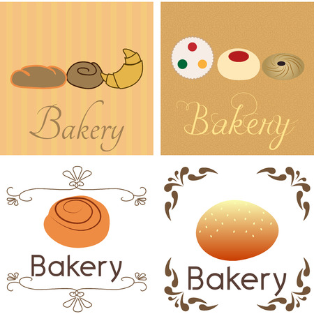 Set of different backgrounds with different bakery products. Vector illustrationのイラスト素材