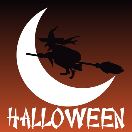 Colored background with the moon and a witch. Vector illustrationのイラスト素材