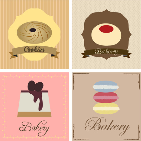 Set of different backgrounds with different bakery products. Vector illustrationのイラスト素材