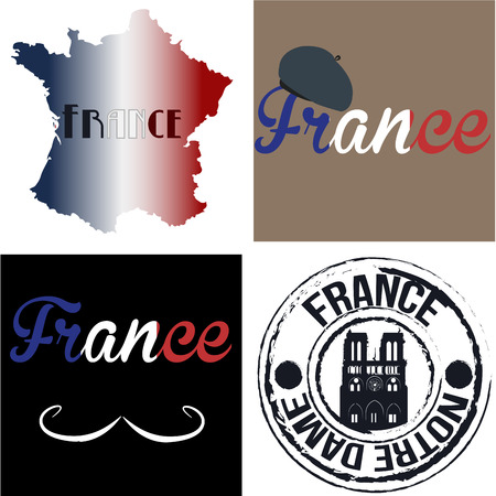 Set of backgrounds and labels with text and french elements. Vector illustrationのイラスト素材