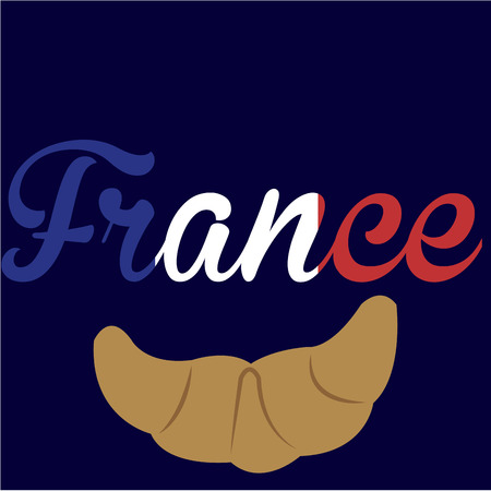 Blue background with text and a croissant. Vector illustrationのイラスト素材