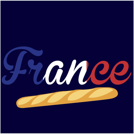 Blue background with text and a baguette. Vector illustrationのイラスト素材