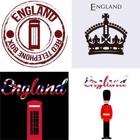 Set of backgrounds and labels with text and british elements. Vector illustrationのイラスト素材