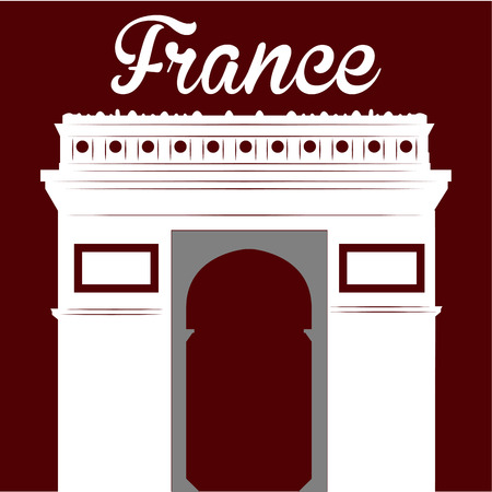 Isolated white silhouette of the arc of triumph on a red background. Vector illustrationのイラスト素材