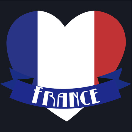 Isolated heart with a ribbon with text and the french flag. Vector illustrationのイラスト素材