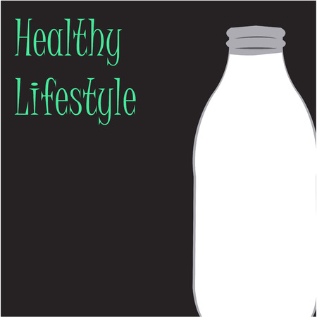 Colored background with text and a bottle of milk. Vector illustrationのイラスト素材