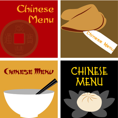 Set of colored chinese menu designs with text. Vector illustrationのイラスト素材
