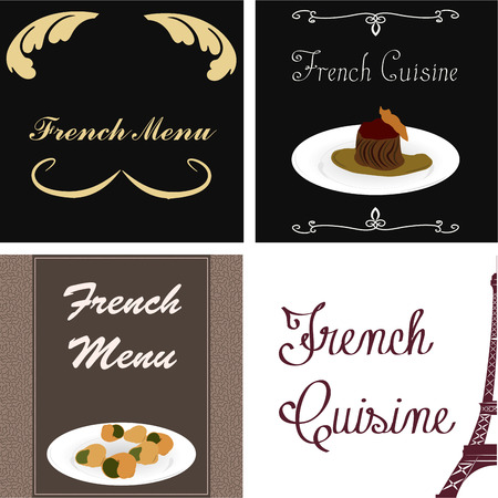 Set of menu designs with text and different elements. Vector illustrationのイラスト素材