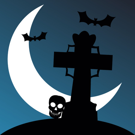 Colored halloween background with bats and a graveyardのイラスト素材