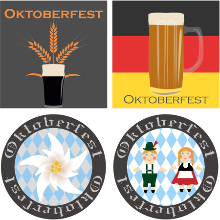 Set of colored backgrounds and labels with traditional elements for oktoberfestのイラスト素材
