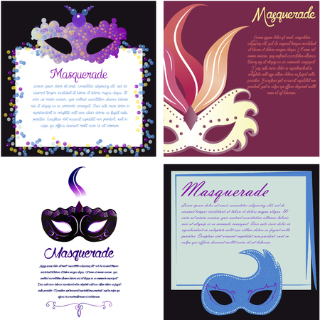 Set of colored backgrounds with text and carnival masksのイラスト素材