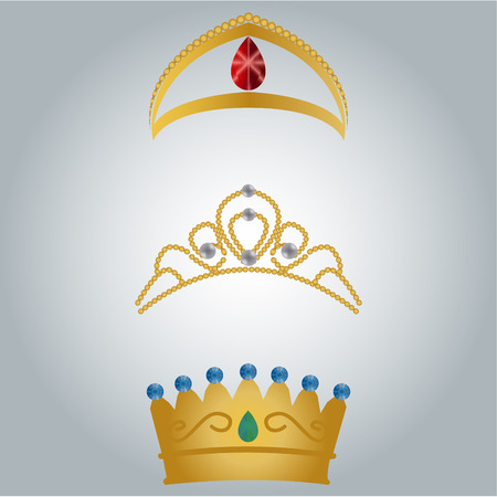 Set of royal crowns on a colored backgroundのイラスト素材