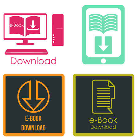 Set of colored backgrounds with e-book icons. Vector illustrationのイラスト素材