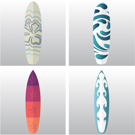 Set of surfboards with different textures on white backgroundsのイラスト素材