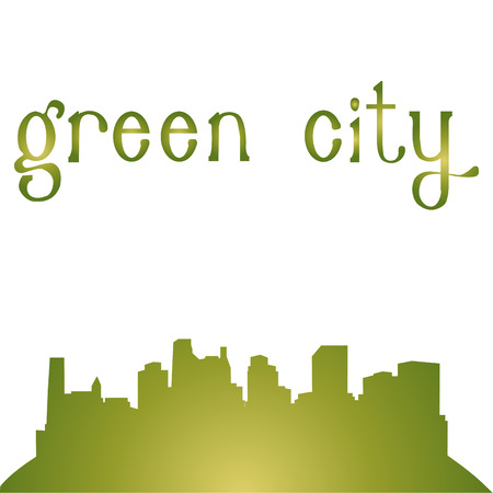 White background with a green city and textのイラスト素材