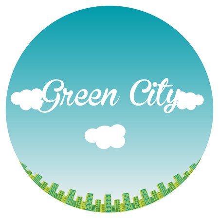 Blue sky with text and a green skylineのイラスト素材