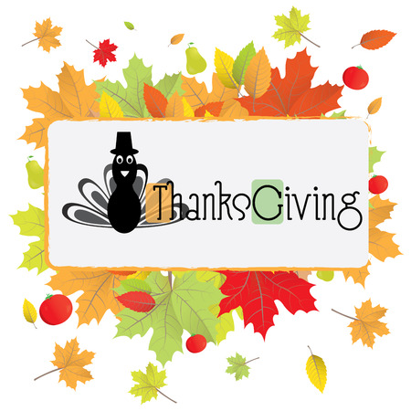 White background with leaves and a silhouette of a turkey for thanksgiving dayのイラスト素材