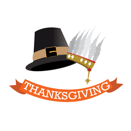 Pair of traditional hats and a ribbon with text for thanksgiving dayのイラスト素材