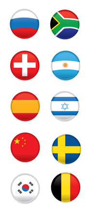 Set of different flags on round badges on a white backgroundのイラスト素材
