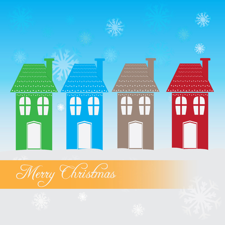 Colored background with text and buildings for christmasのイラスト素材