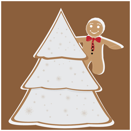 Colored background with an isolated christmas tree and a traditional cookieのイラスト素材