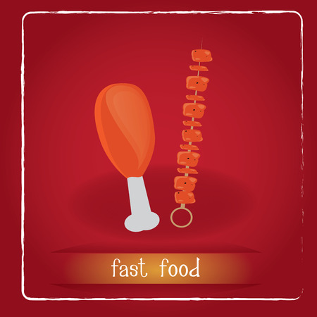 Colored background with a roasted chicken and a meal stick and textのイラスト素材