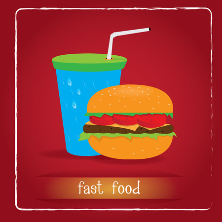Colored background with a soda, a burger and textのイラスト素材