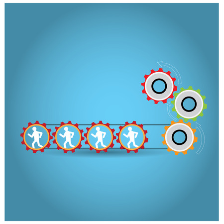 Group of people working together on a blue backgroundのイラスト素材