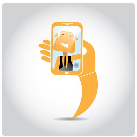 Colored background with text and a smartphone. Selfieのイラスト素材