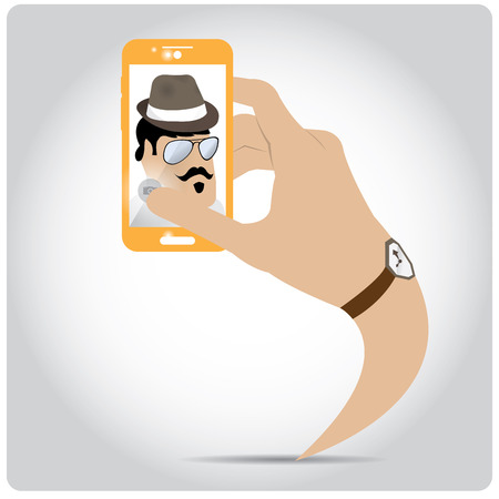 Colored background with text and a smartphone. Selfieのイラスト素材