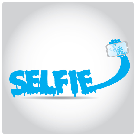 Colored background with text and a smartphone. Selfieのイラスト素材