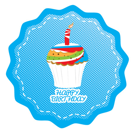 Colored background with text and a cupcake for a birthdayのイラスト素材