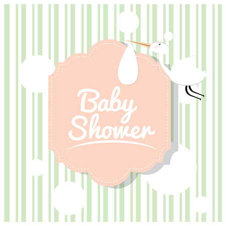 Colored label with a stork on a textured background for baby showersのイラスト素材