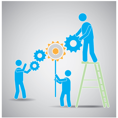 Group of people working together on a grey backgroundのイラスト素材