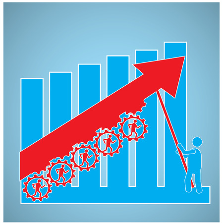 Group of people working together on a blue backgroundのイラスト素材