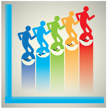 Group of people working together on a grey backgroundのイラスト素材