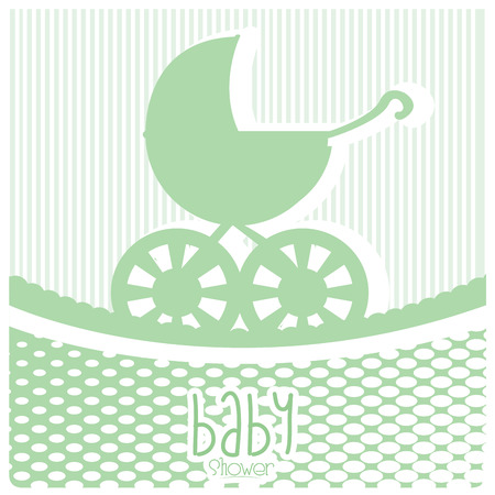 Colored background with text and a stroller for baby showersのイラスト素材